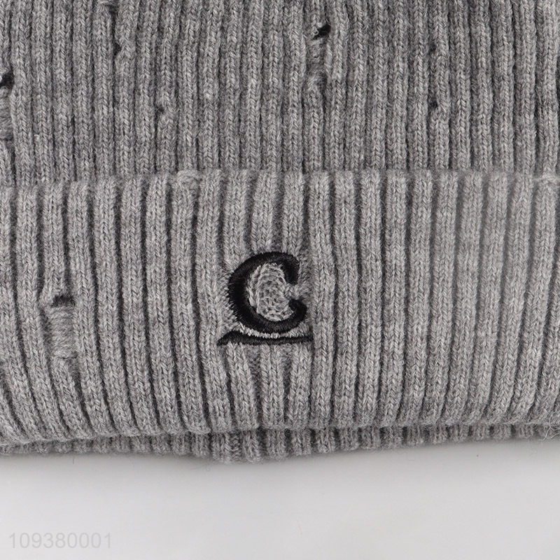 New product fashion grey knitted hat beanies hat