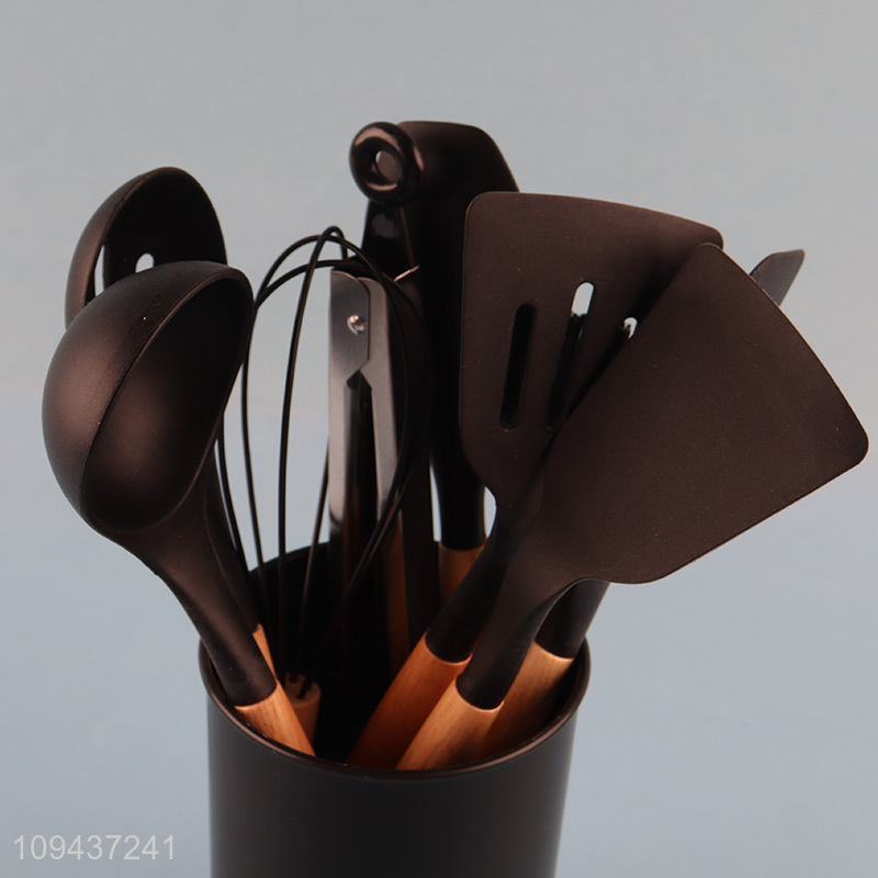 New arrival black 12pcs kitchen utensil set with plastic holder